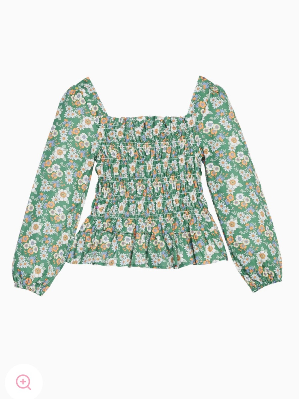 Bisby India Top Greenwich Garden Green Floral
smocked long sleeve sz 16 New